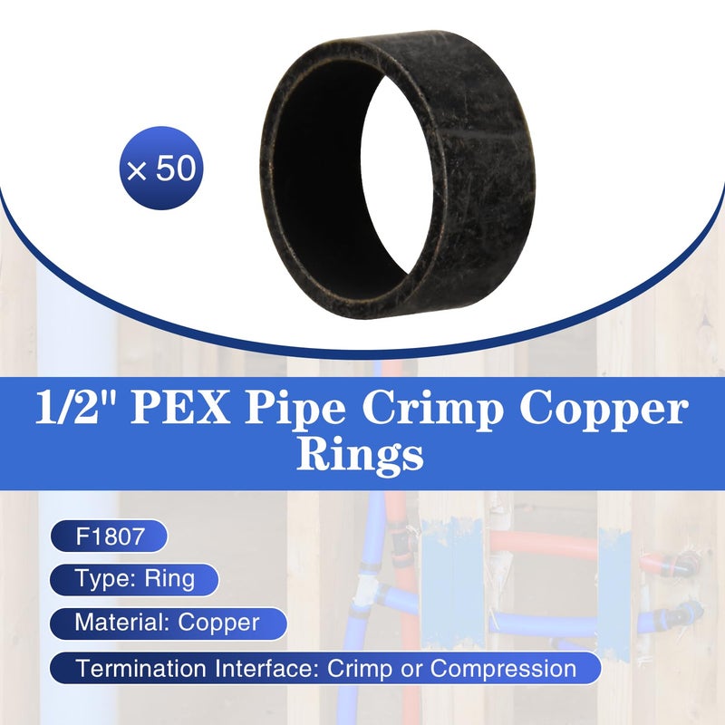 روبي كيو 50 عبوة من حلقات تجعيد النحاس مقاس 1/2 بوصة من PEX، لتوصيل أنابيب Pex - Image 2